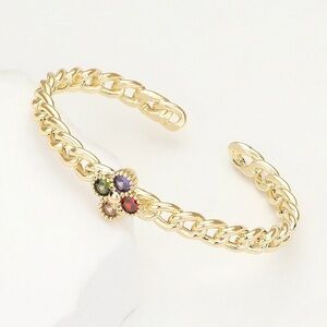 GOLD CUFF BRACELET WITH CENTER STONES ~Red Garnet, Peridot, Citrine,Amethyst